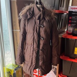 BCBG Women's Brown Fur-Trimmed Coat